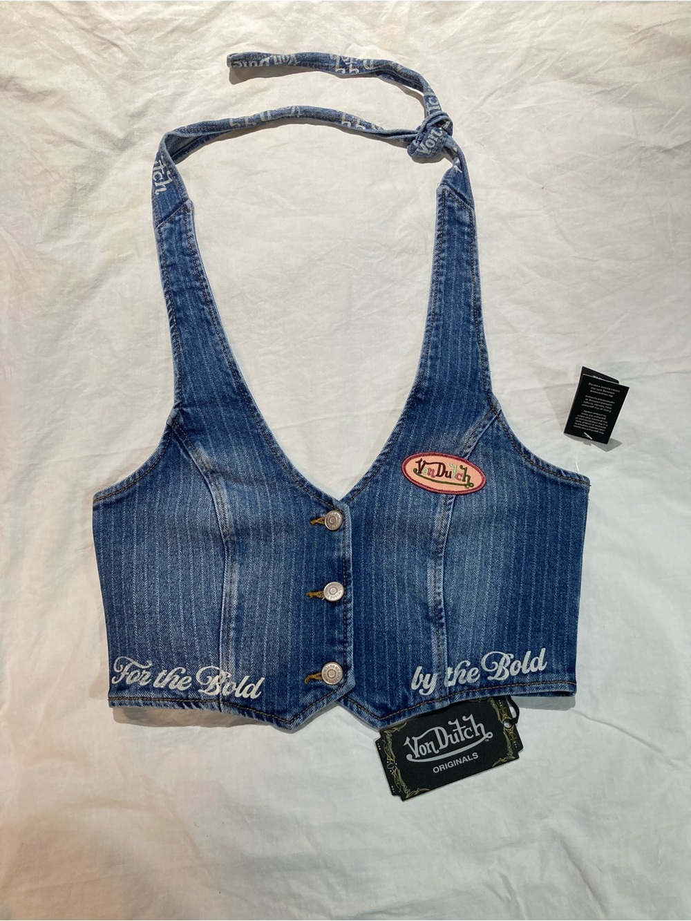Von Dutch Denim Halter Top, Women’s size medium, NWT!
